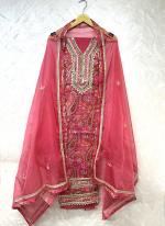 Net Pink Party Wear Hand Work Punjabi Dress Material